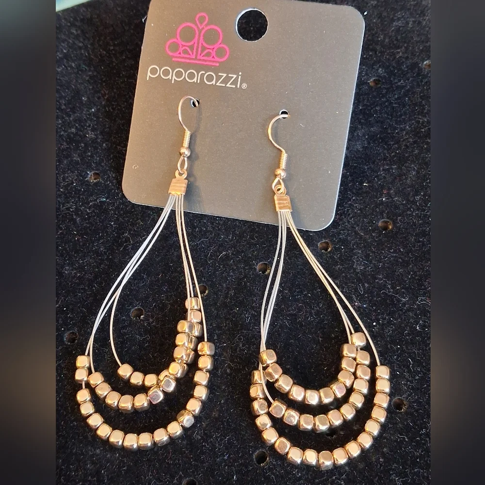 Paparazzi Gold-Tone Triple Strand Bead Drop Earrings - Women Jewelry
